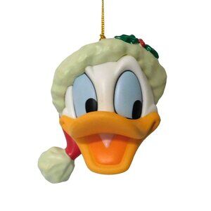 Disney Holiday Donald Duck Head Christmas Ornament Santa Hat Holly Enesco